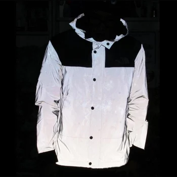 Модната марка светоотражающая яке с качулка, мъжки ветровка Harajuku, светоотражающая яке 3 м, мъжки градинска дрехи, нощни блестящи якета за двойки