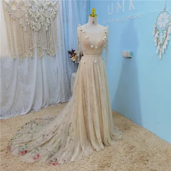 UMK Елегантен цветно плажна сватбена рокля с бродерия 2022, фини дантелени сватбени рокли в стил бохо, бродирани с мъниста