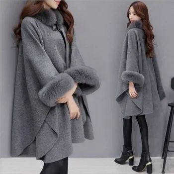 Темперамент, ново стилно вълна палто, женски есенно-зимния покривка козината е със средна дължина, утолщенное, в чужд стил, с много яка
