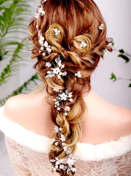 Сватбени кристали и Перли лоза За коса Сватбен, Абитуриентски Перли Диадема лента за глава Сватбени Аксесоари за коса за жени