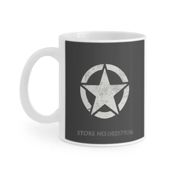 Ww2 Логото на Армията на САЩ Потертая Бяла Чаша за Кафе Чаша Забавно Керамична Чаша За Кафе /Чай и Какао Подарък Ww2 Ww2 бронирани превозни средства Танк 