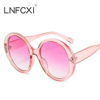 LNFCXI Кръгли слънчеви очила дамски ретро маркови дизайнерски розово извънгабаритни дамски слънчеви очила Реколта модни слънчеви очила за шофиране на открито