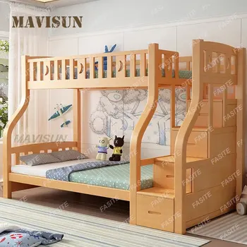 Двуетажно легло от масивна дървесина За възрастни И деца-богат на функции двупластова легло от бук за Майката и бебето