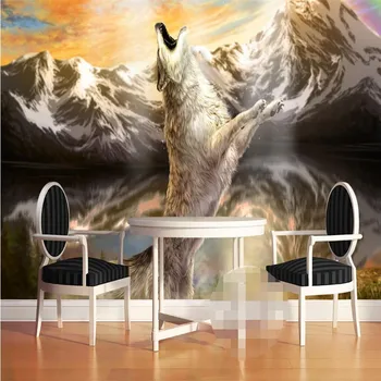 хартия за декора на стените beibehang 3D Angry wolf ang day roar снежна планина стая хол Кафе стенно покритие стенописи-3d тапети