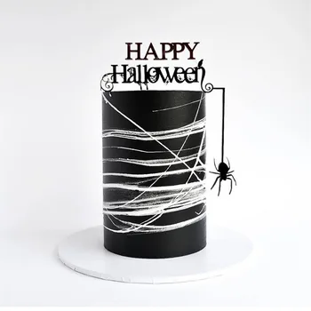 Честит Хелоуин Spider, правоъгълен topper за торта, двойна акрилна topper за торта за Хелоуин, Ден на раждане, аксесоари за украса на тортата