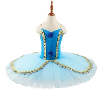 Висококачествена предпрофессиональная дрехи за танци на потребителски размер и цвят за момичета, на 7 слоеве на синята красива балет туту