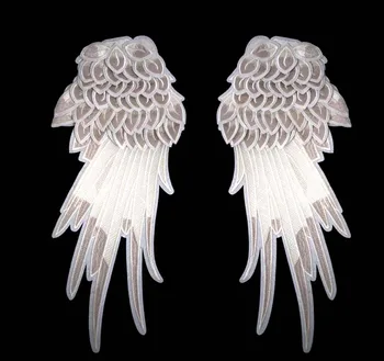 Бели ивици с крила на ангел, за дрехи, големи ивици с крила на ангел, направени със собствените си ръце, sew-апликация за дънки, изделия с бродерия