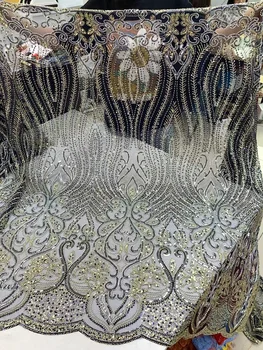 африканска лейси плат с мъниста за вечерна рокля, френски пайети, розови нови тюлевые плат, шивашки 2023 г., последната нигерийская парти