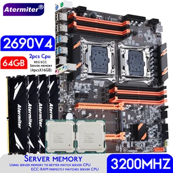 Дънна платка Atermiter Dual X99 с процесор 2011-3 XEON E5 2690 V4*2 и комбиниран комплект сървър памет 4шт X 16 GB = 64 GB DDR4 3200 Mhz