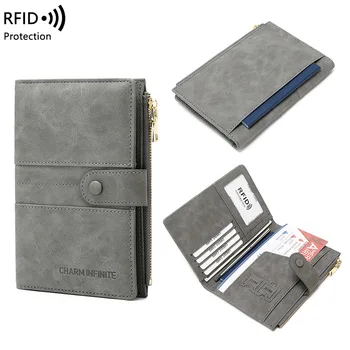 Противоугонный чантата си за паспорт с RFID титуляр за паспорт, пътен портфейл с цип, държач за документи, многофункционална чанта за паспорт