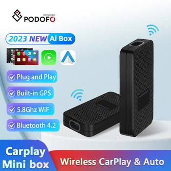 Podofo Wireless Carplay Adapter за Безжична Android Auto Box all in one Подкрепа за онлайн ъпгрейд за VW Benz, Audi, Kia и Honda Hyundai