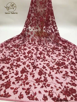 Френска нигерийская лейси плат с пайети от тюл с високо качество 2023 Африкански дантелени платове с пайети за сватбена рокля 5 ярда