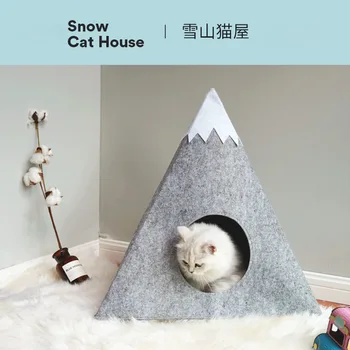 Нов Сняг Планински топлоизолация за домашни котки, на кучешката къщичка, легло за куче, пещера, спален чувал, филцови тъкани, къщичка за домашни любимци, сив 1 бр.
