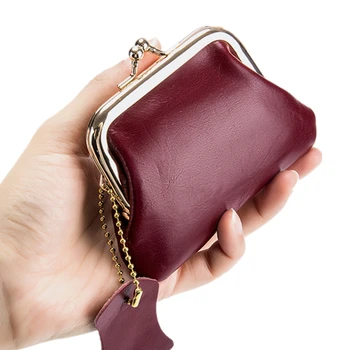Малко портмоне от мека естествена кожа в стил ретро, дамски портфейл с къс засовом за монети, чантата за момичета, дамска мини чанта за ключове, чанта за съхранение