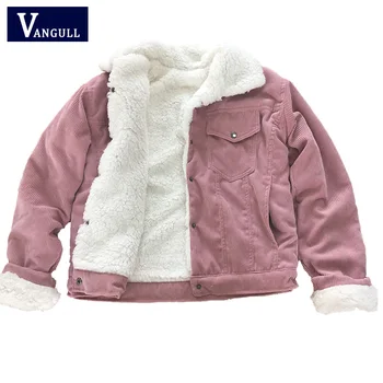 Вельветовая яке Vangull, дебели кадифени дамски якета, зимни нова топла однотонная горна дреха с дълъг ръкав, винтажное късо дамско палто