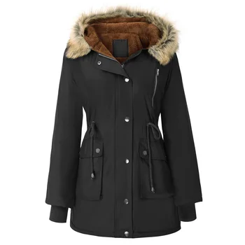 Дамски флисовые палто с качулка GRACE VANKO, анораци, якета от изкуствена кожа с джобове, зимна топла горна дреха с цип A30