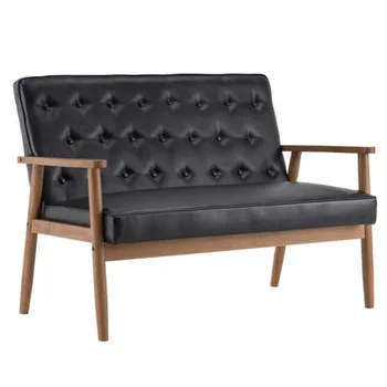 126x70x84 см, стол за почивка от изкуствена кожа за двама в ретро стил, светло черен [в наличност в САЩ]