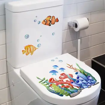 Стикер тоалетна с шарени риби Ярка стикер на тоалетната с шарени риби, Растения риба Стикер на тоалетна за баня и за тоалетна