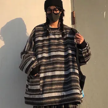 Американски ретро свободен пуловер с дълъг ръкав за мъже и жени high street ins, японски пуловер за безполов дрехи