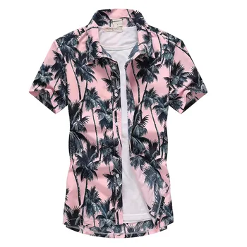 Мъжки хавайска риза, модни дрехи за мъже с ревера и къс ръкав, градинска тенденция риза за мъжете, плажна блуза с флорални принтом кокосовата палма