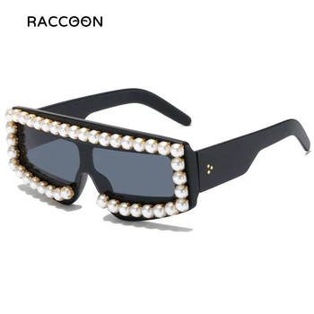Уникални Слънчеви очила с плосък покрив, пълнозърнести перлени слънчеви очила, мъжки модни слънчеви очила с диаманти в стил ретро, дамски слънчеви очила със сенки, нередовна очила