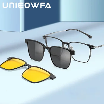 Слънчеви очила с магнитна закопчалка от чист титан, мъжки слънчеви очила с поляризация с рецепта за нощно виждане, слънчеви очила с магнитна закопчалка за мъже, оптична късогледство