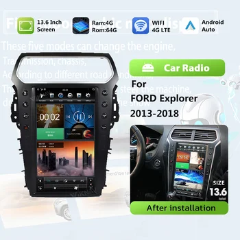 13,6-инчов сензорен екран за FORD Explorer 2013-2016 2017 2018 Актуализация мултимедиен плеър Безжичен CarPlay GPS Навигация стерео уредба