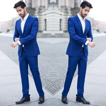 Мъжки костюми от 2 теми за сватби, костюми на кралския син цвят, мъжки бизнес яке, обтягивающий смокинг на младоженеца, палта, панталони, оборудвана костюм Terno Masculino
