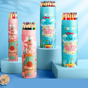 Цяла бъчва анимационни цветни моливи 48 цвята, водорастворимая маслен студентски писалка за рисуване, детски артистичен молив, ученически пособия, подарък