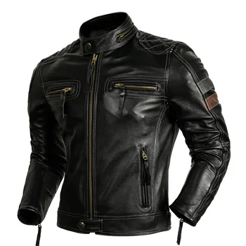 Защитно облекло за мотоциклетисти, яке от естествена телешка кожа, мъжко палто за мотобайкеров, мъжки мотоциклетът яке от естествена кожа S-XL