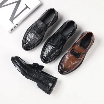 Мъжки есента луксозни модела обувки, мъжки oxfords, ежедневни офис бизнес обувки, мъжки модни лоферы, ежедневни обувки на платформа от естествена кожа