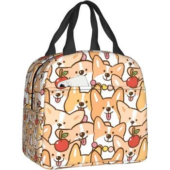 Скъпа мультяшная куче Corgi, изолирано чанта за обяд за момичета, многократно ланчбокс, работно хладилник, чанти-тоут за момчета, термокружка за пикник и пътуване