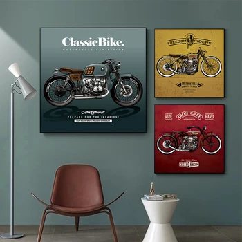Класическа реколта мотоциклетът картина върху платно, скандинавски плакат и щампи, стенно изкуство, картина за хола на стената, Домашен декор