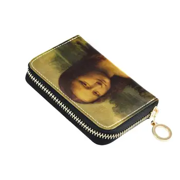 Жена функционален калъф-визитница с принтом на Мона Лиза, лична карта, кредитна карта, корици за паспорти, чантата с пискюли, чанти за документи, Carteira Mujer Момиче