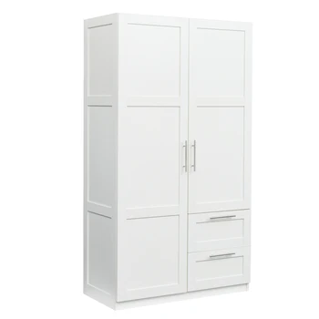 Висок шкаф-купе и кухненски кът с 2 врати, 2 чекмеджета и 5 места за съхранение, бял, 39,37 