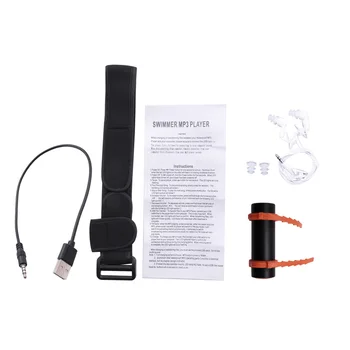 4 GB USB MP3 плейър водоустойчив за плуване, гмуркане, сърфиране, черен слушалки, FM-радио
