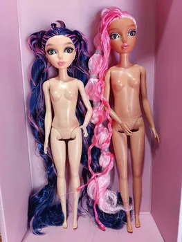 Розова кукла, пъстри коса на главата си, модна кукла-сестра, оригинални аксесоари за кукли, информация за грим, гладка, дълга коса на главата си