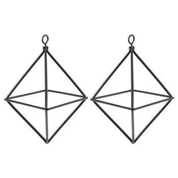 2 самостоятелни висящи саксии с геометрични люлки от ковано желязо, Държач за въздушни растения Tillandsia, Денонощна триъгълна форма