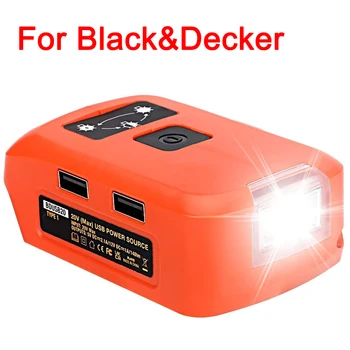Акумулаторен Адаптер, Зарядно Устройство за Black Decker 20V Литиево-йонна Батерия с USB порт dc Фенерче Worklight Открит Лампа За Къмпинг Light