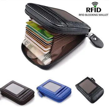 Нов Ретро мъжки портфейл от естествена кожа, държач за кредитни карти, RFID Принудителна светкавица, кесия за пари, защитен калъф за карти, джоб за носене