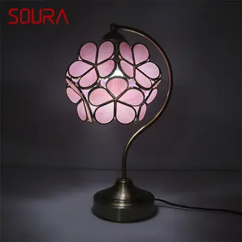 Настолна лампа SOURA Тифани LED, модерен, креативен настолна лампа с розови листенца за дома, хол, спалня, нощни декор
