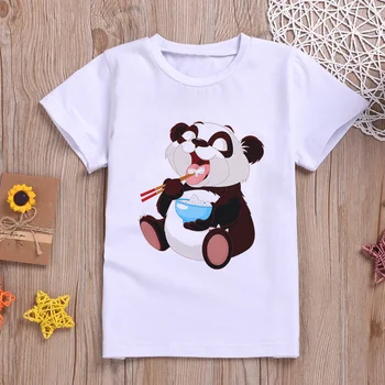 Детски дрехи Kawaii, тениски с анимационни герои за деца, летни тениска за момчета и момичета, на новост, сладка тениска унисекс с кръгло деколте и пандой